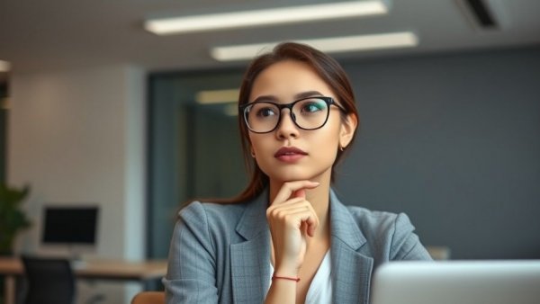 Confident young woman in office discussing toxic femininity in the workplace.