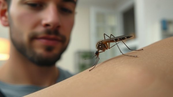 Close-up of a mosquito on skin, highlighting Chikungunya virus risk Europe.