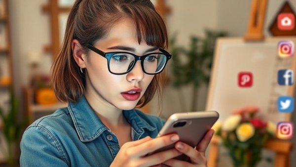 Artist reflecting on healthy social media habits with smartphone.