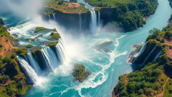 Aerial view of a waterfall with lush surroundings, highlighting digital nomad work-life balance.