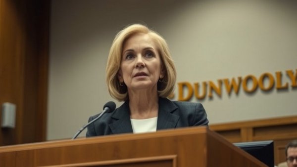 Woman speaking at a podium in government chamber