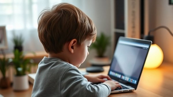 Child focused on laptop in home setting, relevant to Roblox lawsuit child safety.