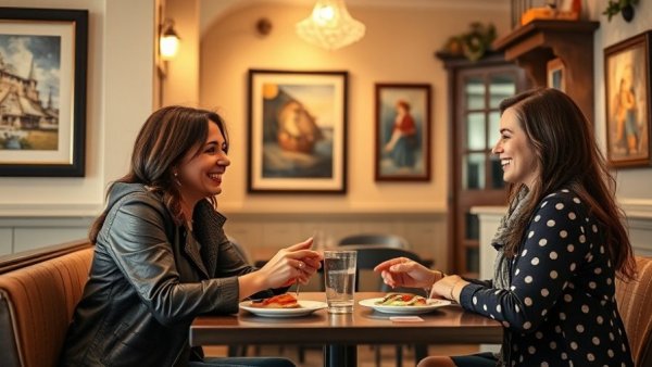 Isha Koppikar discussing work-life balance over lunch in a cozy cafe.