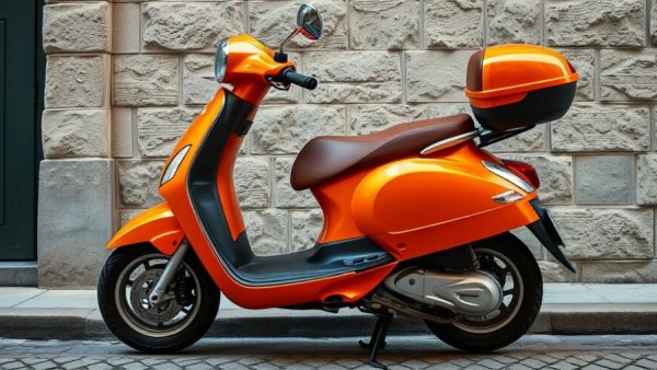 Vibrant orange scooter parked as smart mobility choice.