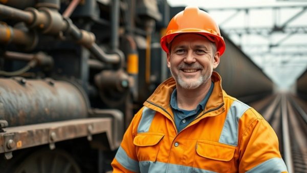 PAGO for Obesity Prevention: Middle-aged construction worker smiling near machinery.
