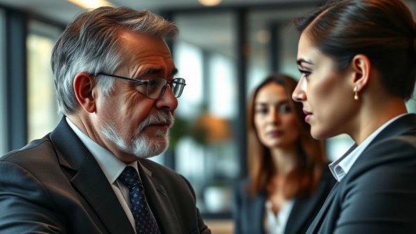 Corporate discussion depicting toxic workplace experiences, close-up.