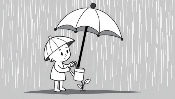 Cartoon depicting philanthropy and social change with a person nurturing a plant.