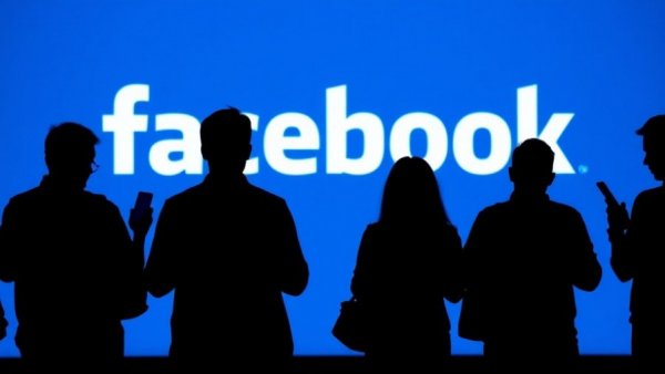 Silhouetted figures using phones with Facebook logo, Texas Online Safety for Kids