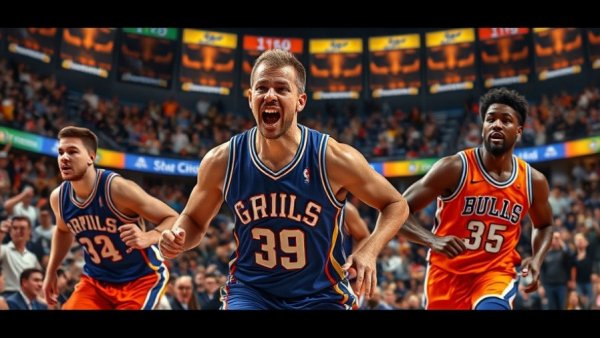Two basketball players express emotions on the court during a game.