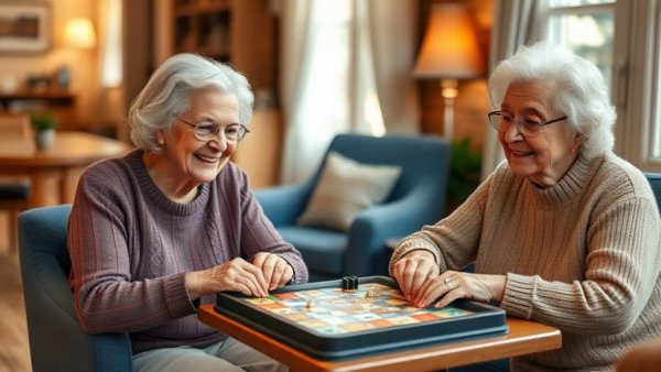Ouderezorg in vergrijzende samenleving: Two elderly women playing a board game.