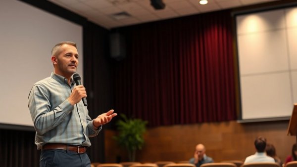 Speaker in an educational setting delivering anti-bullying presentations.