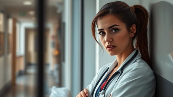 Young woman doctor unable to work due to mental health problems.