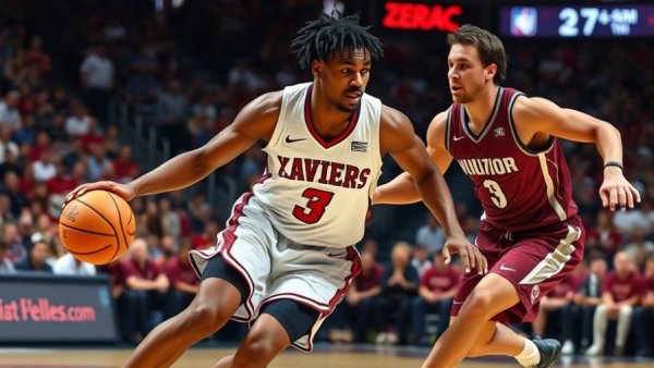 Intense action scene of G League players possibly eligible for college basketball on court.