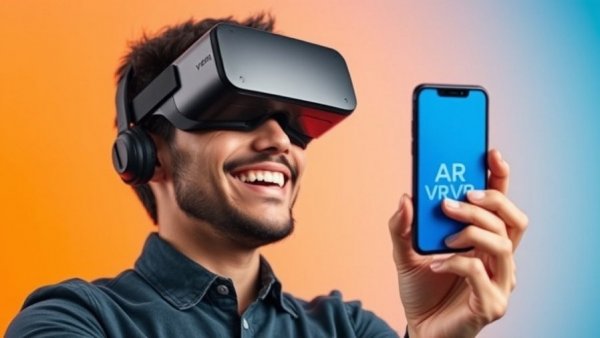 Modern collage of VR and AR elements highlighting virtual reality apps.