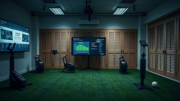 Indoor golf technology training setup with modern equipment.