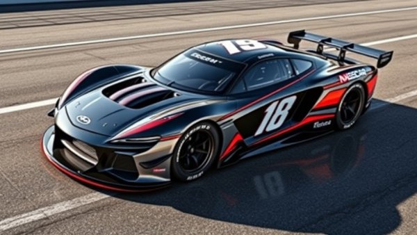 Modern NASCAR Next-Gen car design on glossy track with vivid reflections.