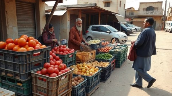 Syria humanitarian crisis outdoor market scene showing daily life amidst struggles.