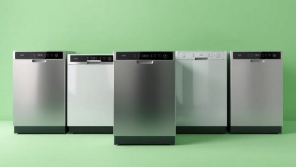 Sleek modern dishwashers, best dishwashers for vegetarians, minimalist background.