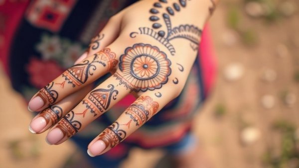 Detailed henna design being applied, symbolizing mindfulness.