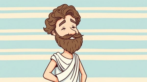 Whimsical cartoon of a philosopher pondering the good life.