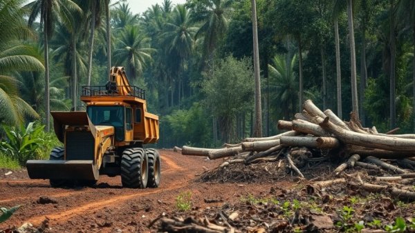 Heavy machinery clearing land in tropical forest, related to COP30 outcomes.
