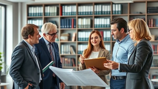 Collaborative team meeting in modern office, discussing project plans.