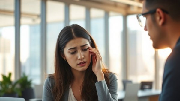 Stressed employee being comforted in modern office, mental health crisis in the workplace.