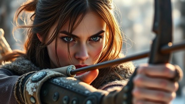 Steam Black Friday Sale 2025: Female archer in snowy forest, focused expression.