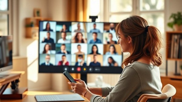 Young professional in video call, future of hybrid working.