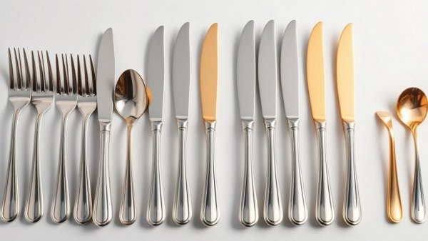 Elegant cutlery sets; beste bestekset voor op tafel, displayed elegantly on gradient.