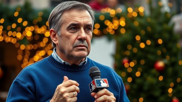 Middle-aged man discusses trades involving trading a starting pitcher for outfielder.