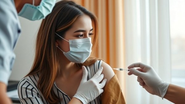 Healthcare worker administering vaccine to masked woman, emphasizing safety.