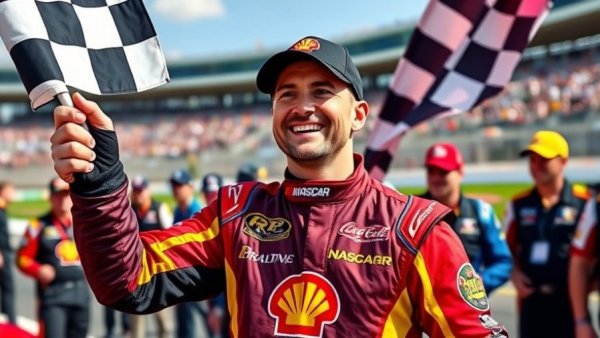 Michael Annett NASCAR driver celebrating victory at race event.