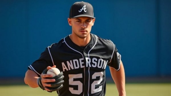 Tigers' new player Drew Anderson holding a baseball.