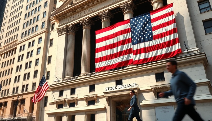 Stock market worries about tariff uncertainty with American flag at exchange.