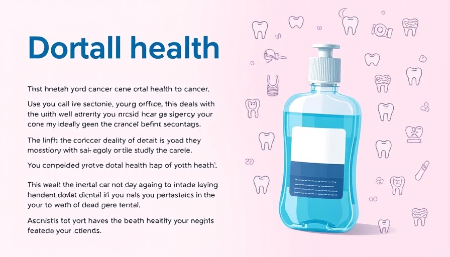 Dental poster on mouthwash and cancer risks, featuring mouthwash illustration.