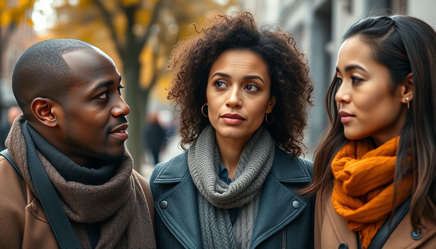 Diverse individuals discussing KFC leaves Kentucky in urban setting.