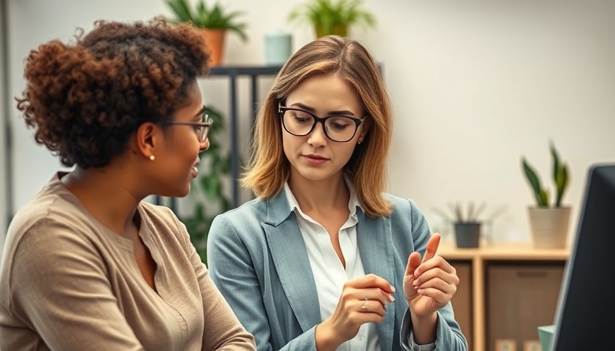 Concerned woman in office discussing toxic leadership, thoughtful expression.