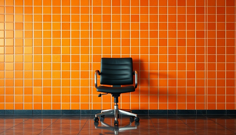 Lone office chair beside orange tiled wall, CFO Without Payroll.