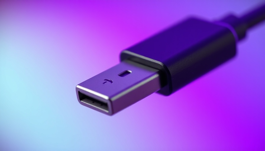 Close-up of USB-C connector in purple lighting highlighting USB-C connectivity.