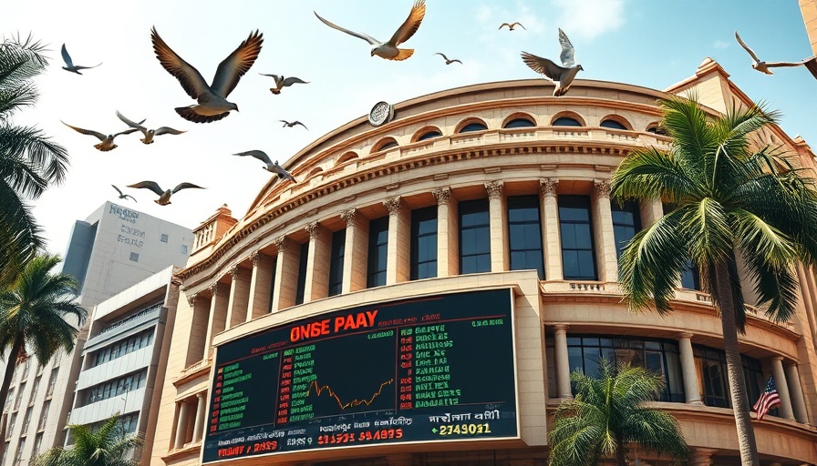 Bombay Stock Exchange building with stock ticker displaying India's financial stocks jump