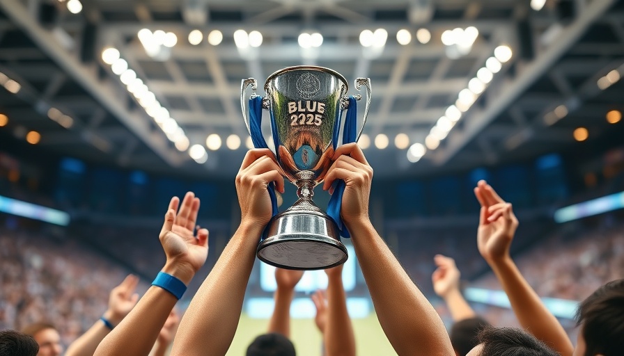 Excited hands holding the 2025 Blue Note Cup trophy indoors.