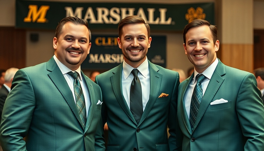 Men in green suits at Marshall University event related to Marshall football 2025 schedule.