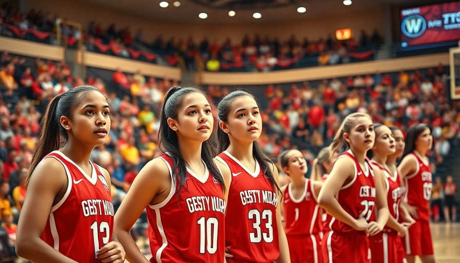 Kountze girls basketball team preparing courtside at state championship.