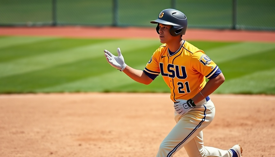 LSU Tigers player gestures confidently in baseball game vs. Kansas State