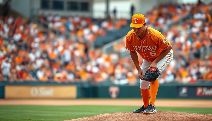 Tennessee baseball player focused on the pitcher's mound during game.