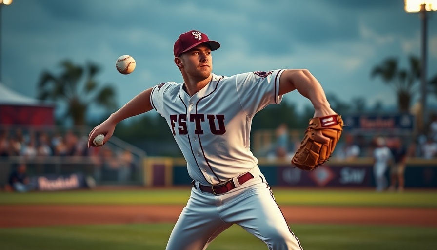 FSU baseball player pitching energetically vs. Georgetown.