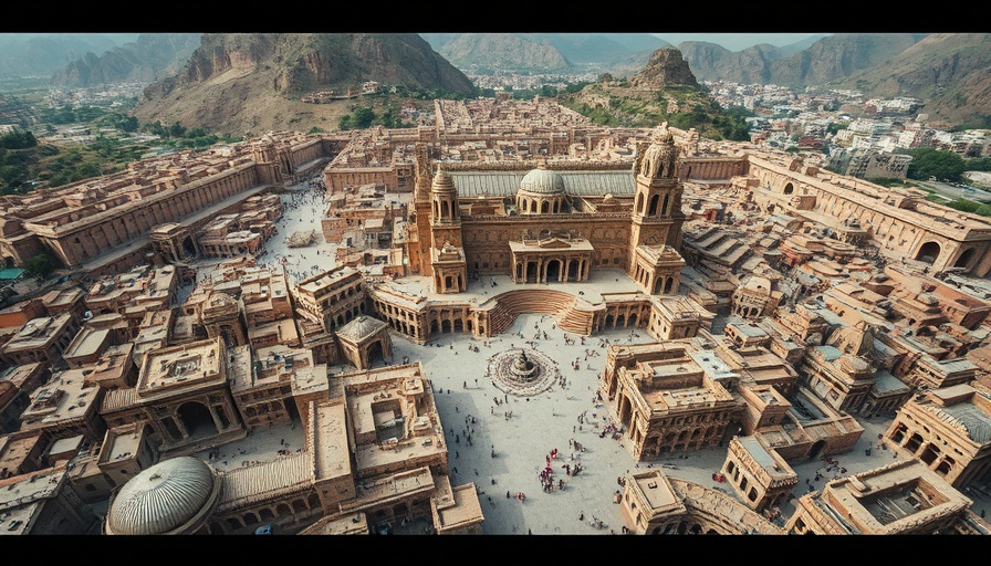 Intricate ancient city surrounded by mountains in Civilization 7.