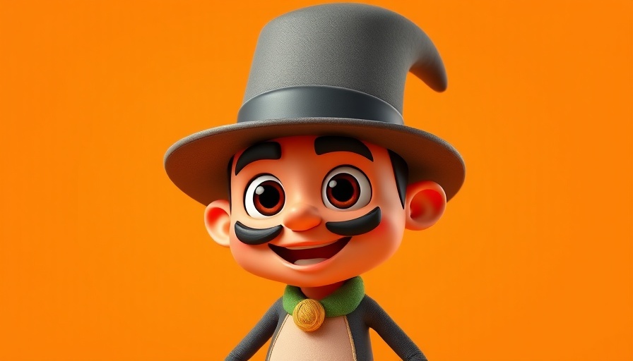 Iconic character tipping hat in cartoon style with orange background