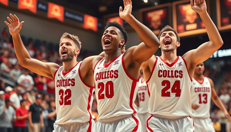 Washington State basketball players celebrating a win with enthusiasm.